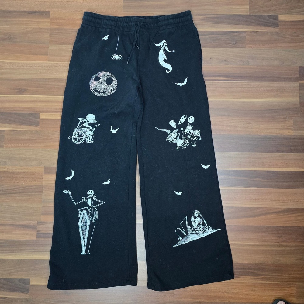 Disney Nightmare Before Christmas Wide Leg Sweatpants Rhinestone Jack Sally